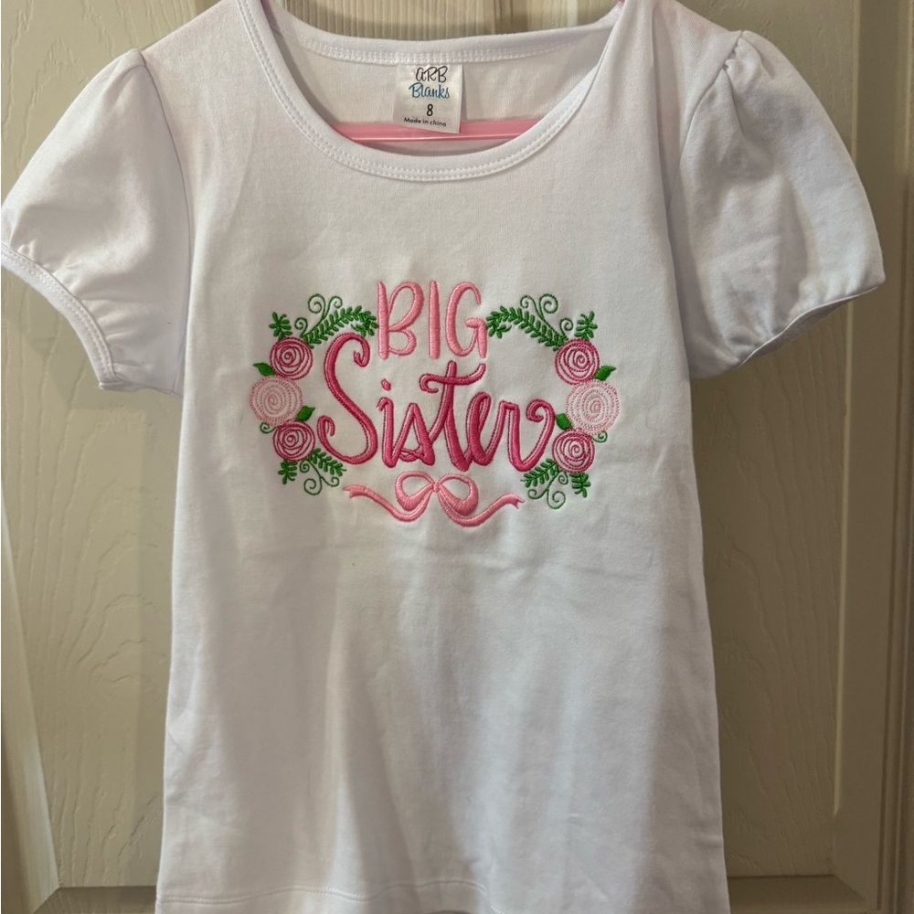 Pink and White Short Sleeve Tee with Big Sister Graphic